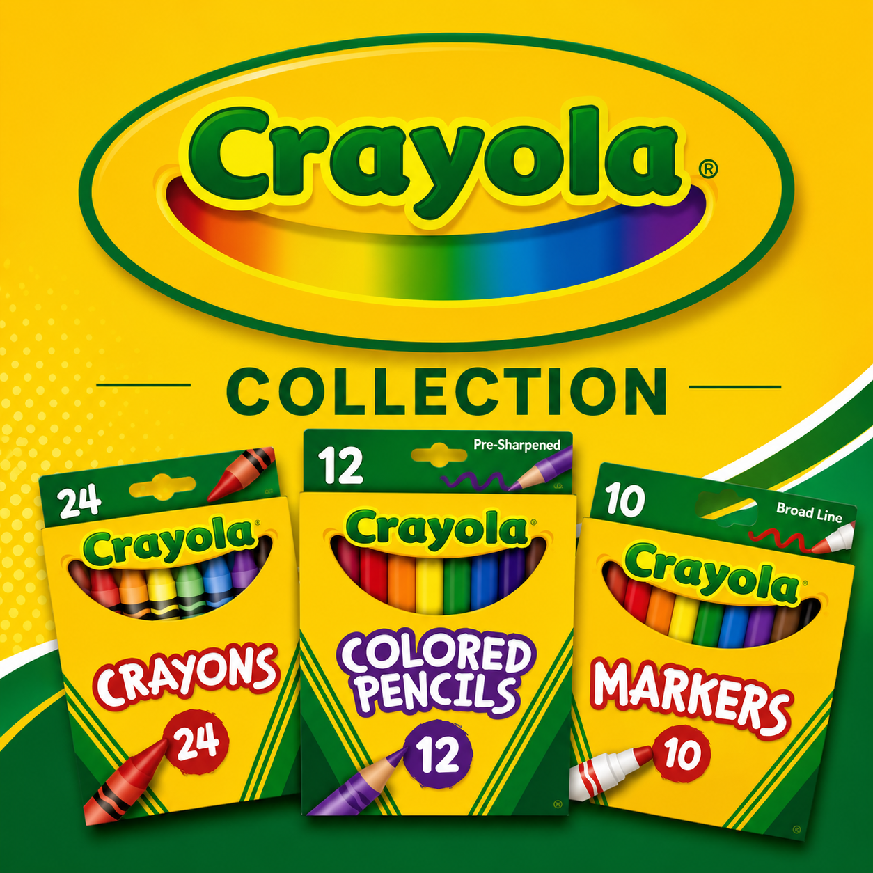Crayola Collection featuring 4 PACK Bundles of Crayola crayons, colored pencils, and broad line markers available at Cinco Estrellitas.
