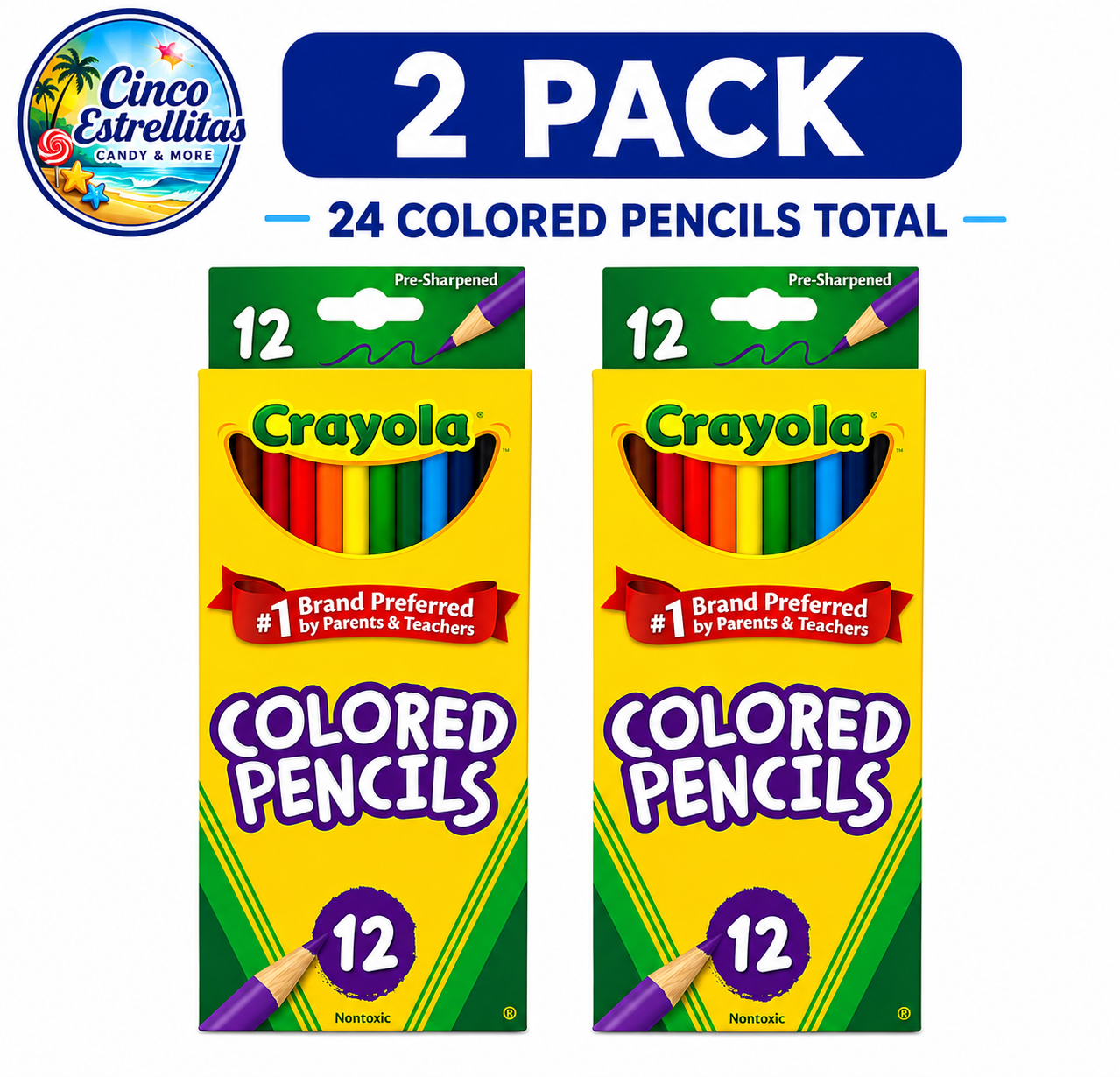 Crayola Colored Pencils, 12 Count (2-Pack Bundle) – 24 Colored Pencils Total, Pre-Sharpened, Non-Toxic