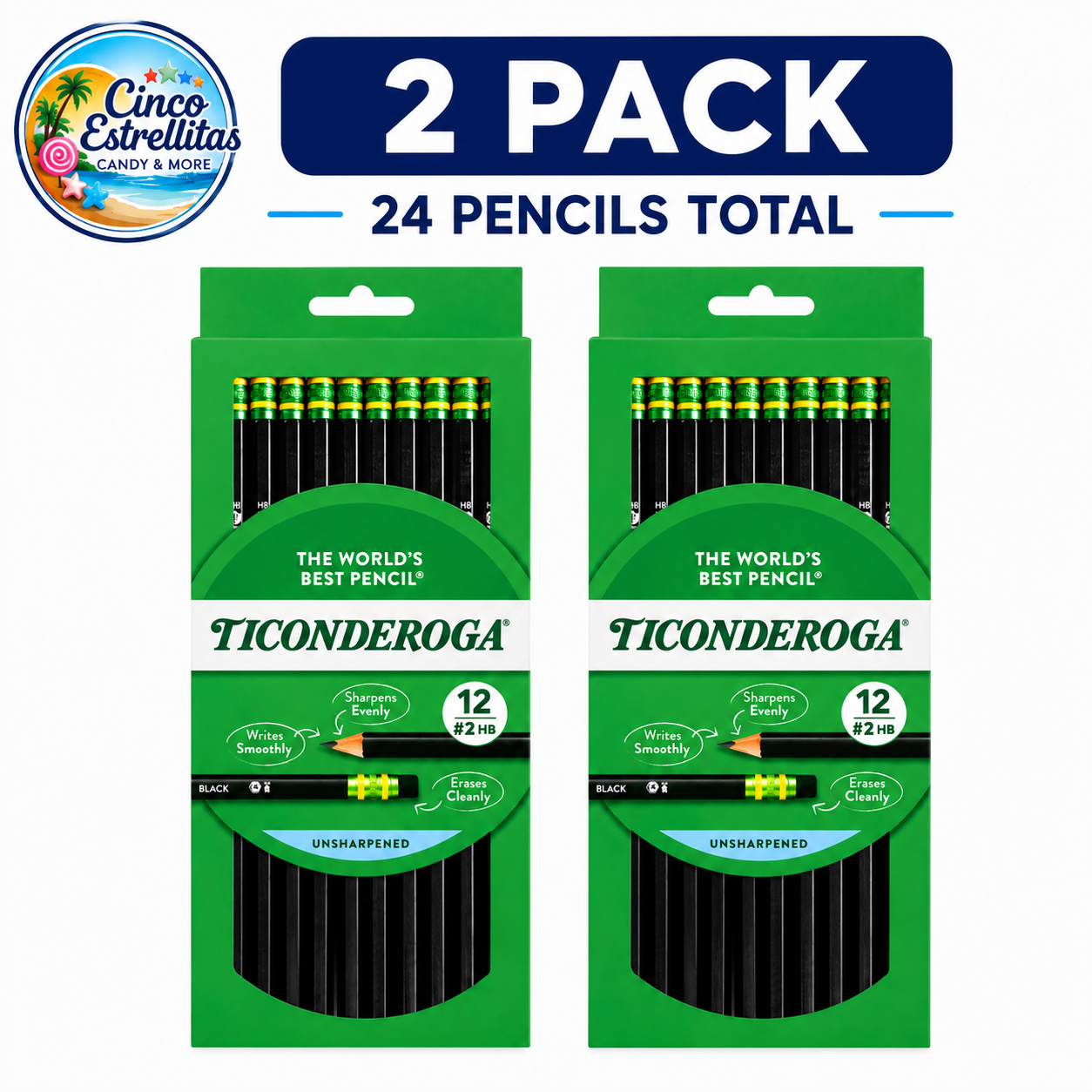 Ticonderoga #2 HB Black Barrel Pencils, 2-Pack Bundle (24 Pencils Total)