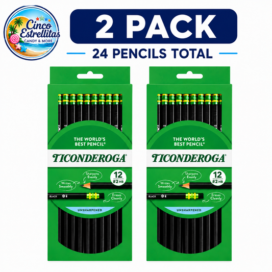 Ticonderoga #2 HB Black Barrel Pencils, 2-Pack Bundle (24 Pencils Total)