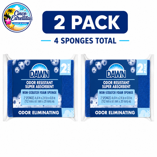 Dawn Odor Resistant Super Absorbent Non-Scratch Foam Sponges, 2-Pack Bundle, 4 Sponges Total