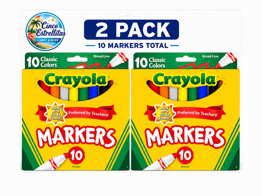 Crayola Classic Broad Line Markers, 10 Classic Colors (2-Pack Bundle, 20 Markers Total)