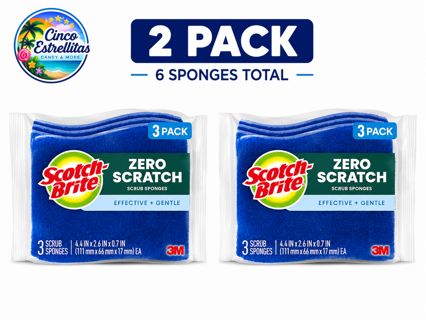 **Scotch-Brite Zero Scratch Scrub Sponges, 2-Pack (6 Sponges Total)**