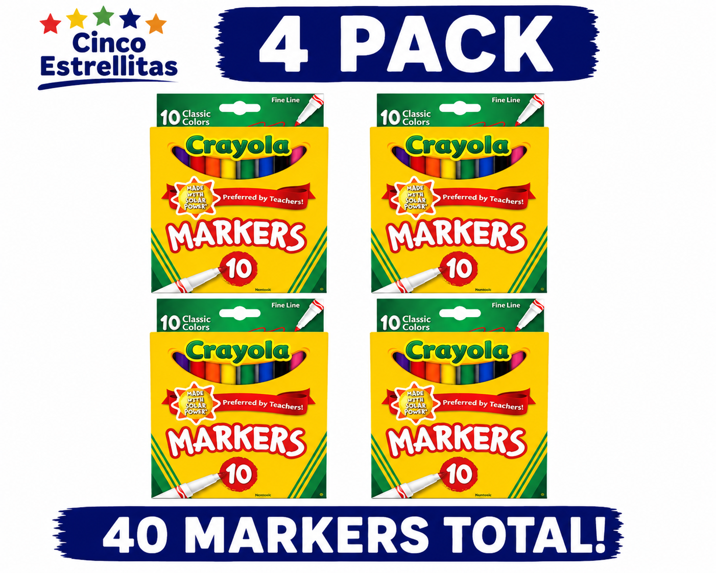 **Crayola Fine Line Markers, Classic Colors, 10 Count, 4 Pack Bundle (40 Markers Total), School & Office Supplies | Free Shipping**