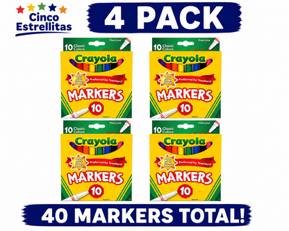 **Crayola Fine Line Markers, Classic Colors, 10 Count, 4 Pack Bundle (40 Markers Total), School & Office Supplies | Free Shipping**