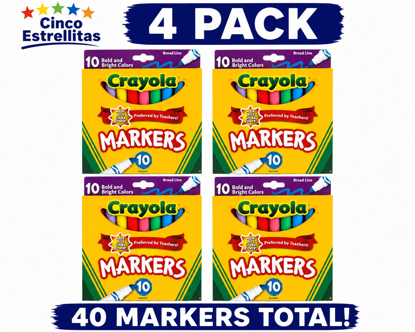 **Crayola Broad Line Markers, Classic Colors, 10 Count, 4 Pack Bundle (40 Markers Total), Non-Toxic School & Office Supplies | Free Shipping**