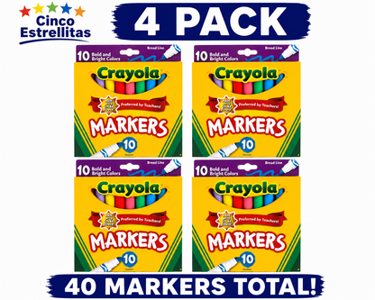 **Crayola Broad Line Markers, Classic Colors, 10 Count, 4 Pack Bundle (40 Markers Total), Non-Toxic School & Office Supplies | Free Shipping**
