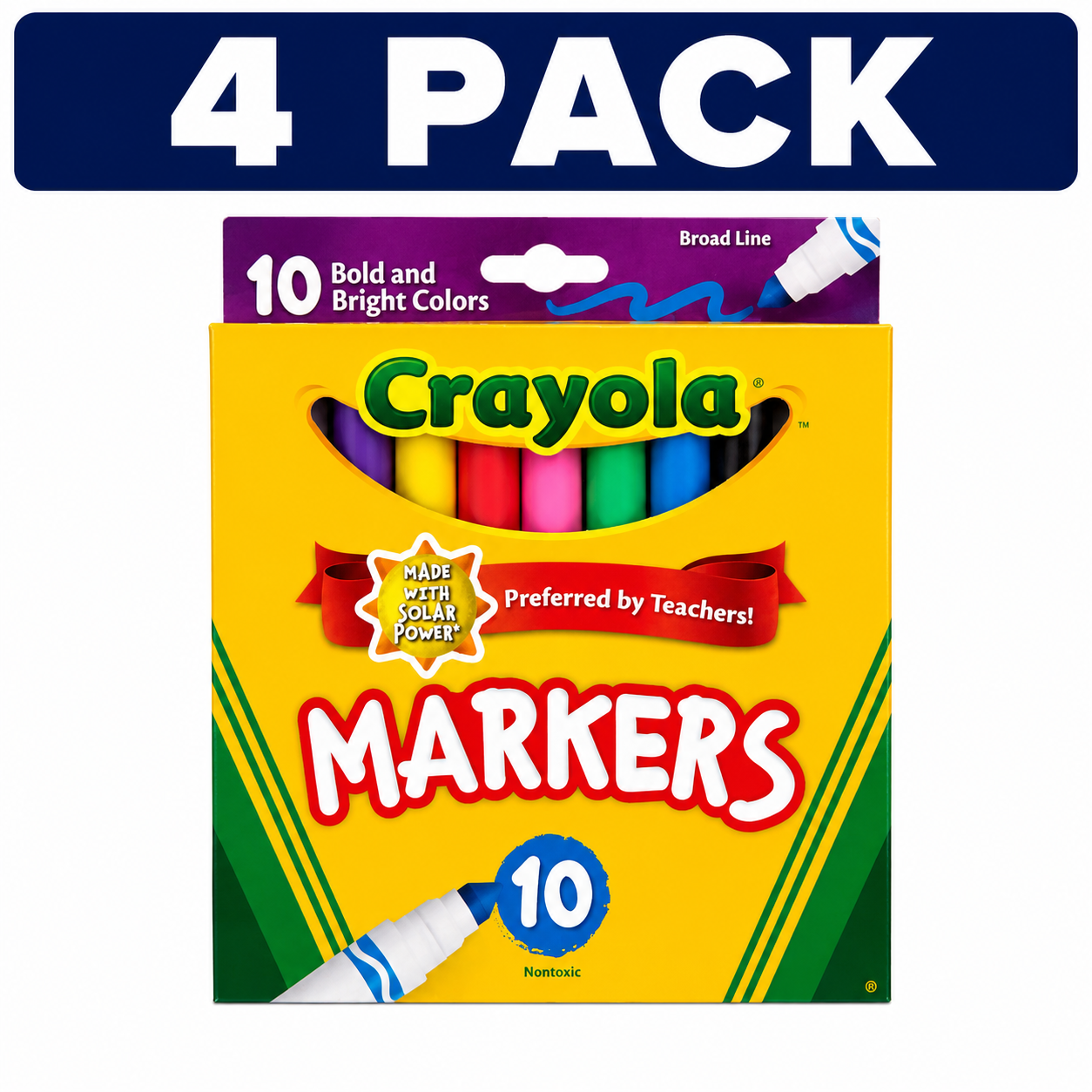 Crayola Broad Line Washable Markers 10 Count 4 PACK Bundle (40 Markers Total) on White Background