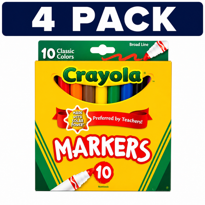 Crayola Classic Colors Broad Line Markers 10 Count 4 PACK Bundle (40 Markers Total)