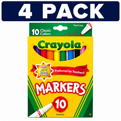 Crayola Fine Line Washable Markers 10 Count 4 PACK Bundle (40 Markers Total) on White Background