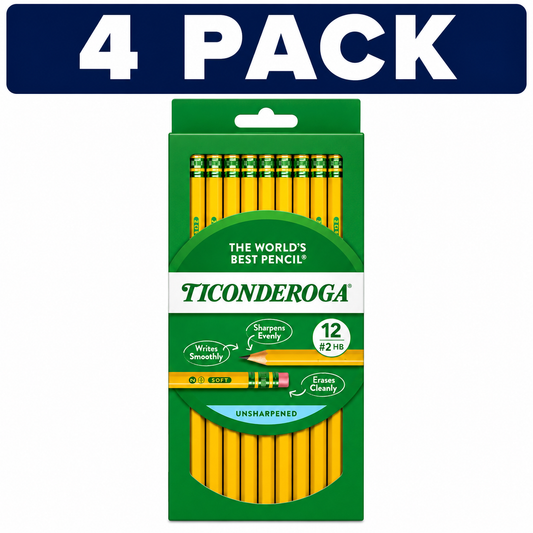 Ticonderoga #2 HB Pencils 12 Count 4 PACK Bundle with 48 premium yellow HB pencils on a white background.