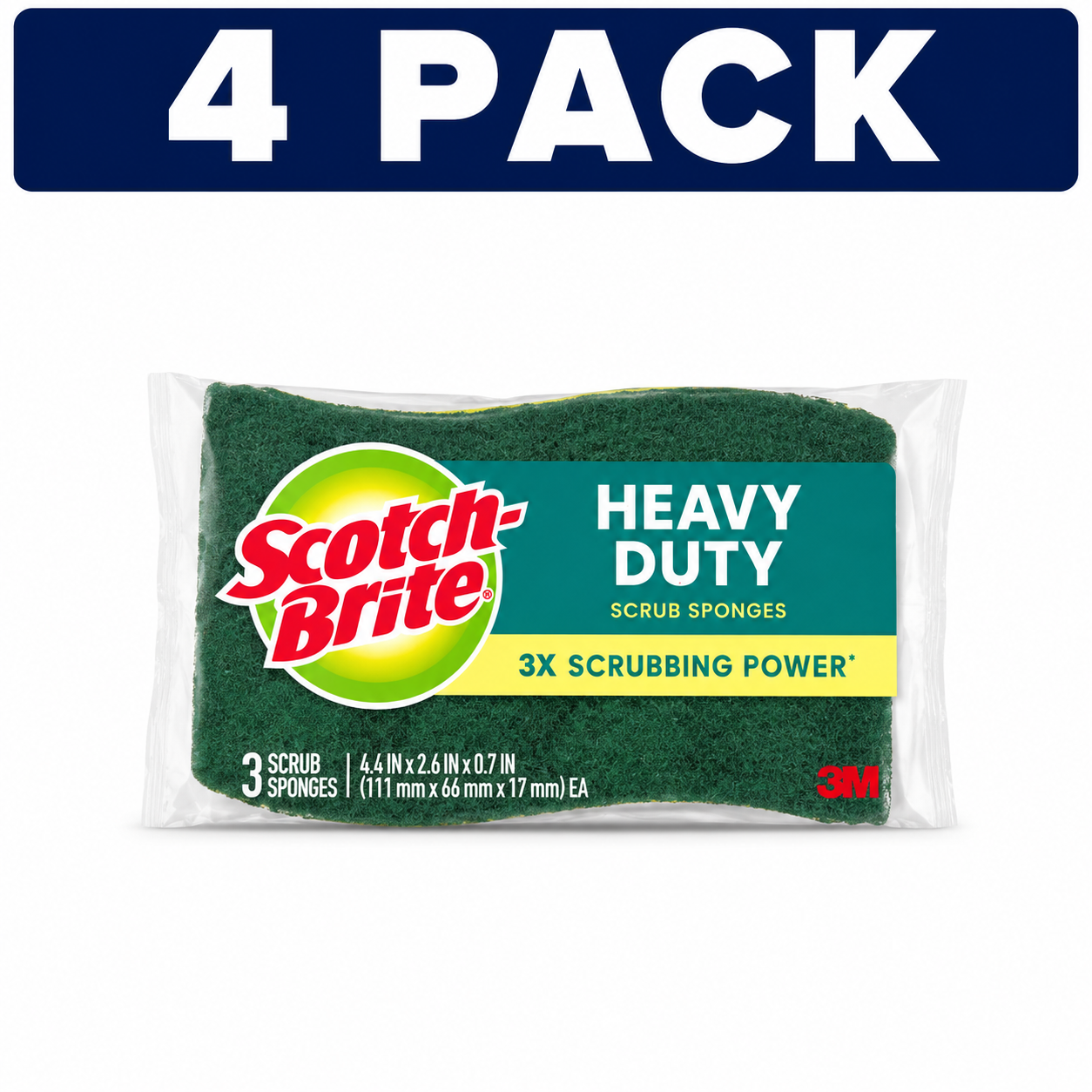 Scotch-Brite Heavy Duty Scrub Sponges 3 Count 4 PACK Bundle (12 Sponges Total) on White Background
