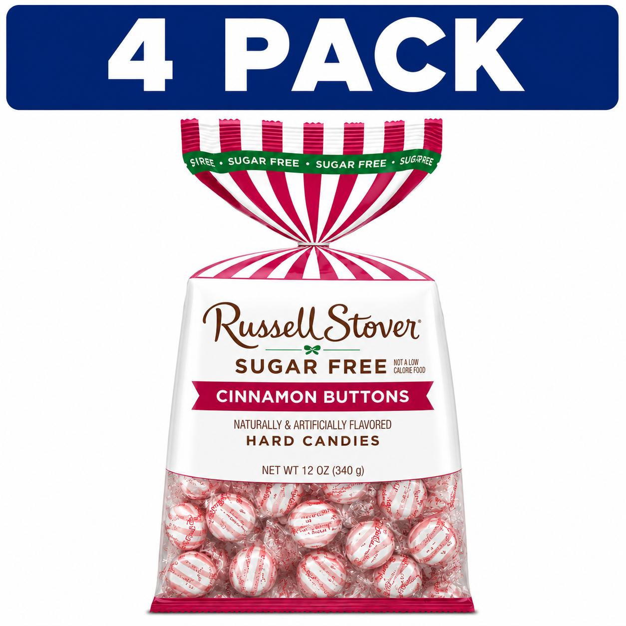 Russell Stover Sugar Free Cinnamon Buttons Hard Candies 12 Oz Bag 4 PACK Bundle