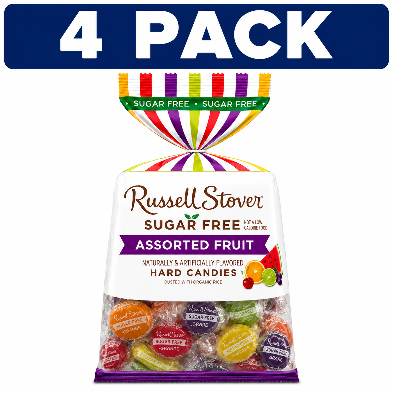 Russell Stover Sugar Free Assorted Fruit Hard Candies 12 Oz Bag | 4 PACK Bundle